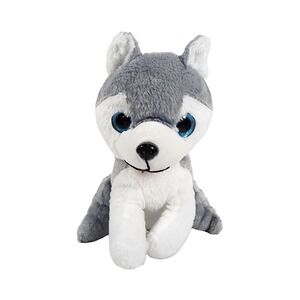 BMI Merchandise‎ Husky Dog Plush Grey White Sparkling Blue Eyes Red Collar 8in